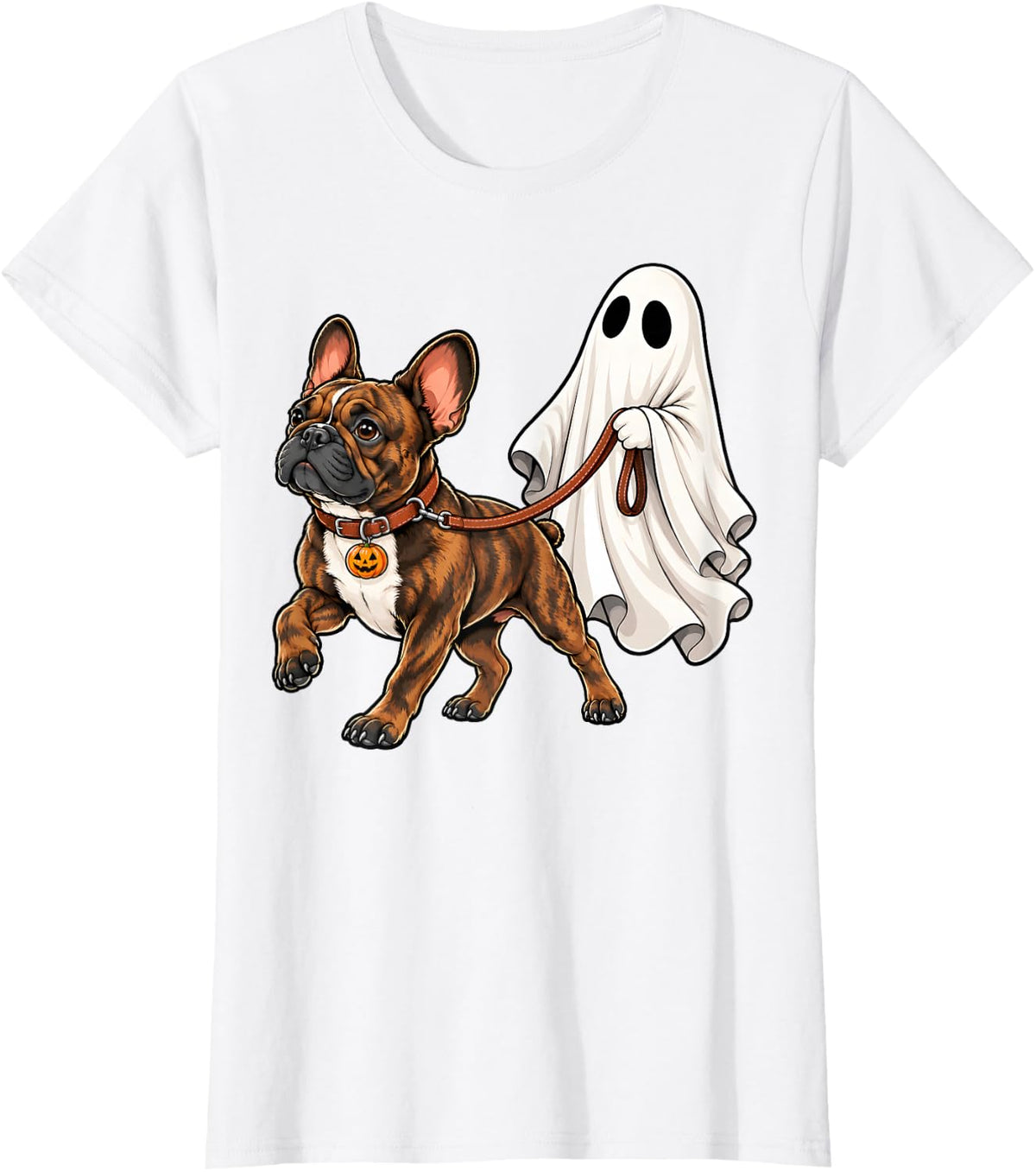 Spooky Ghost Walking French Bulldog Halloween Dog T-Shirt - White