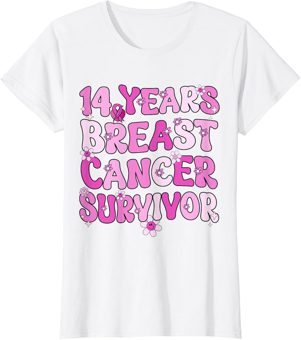 14 Years Breast Cancer Survivor Breast Cancer Awareness T-Shirt - White
