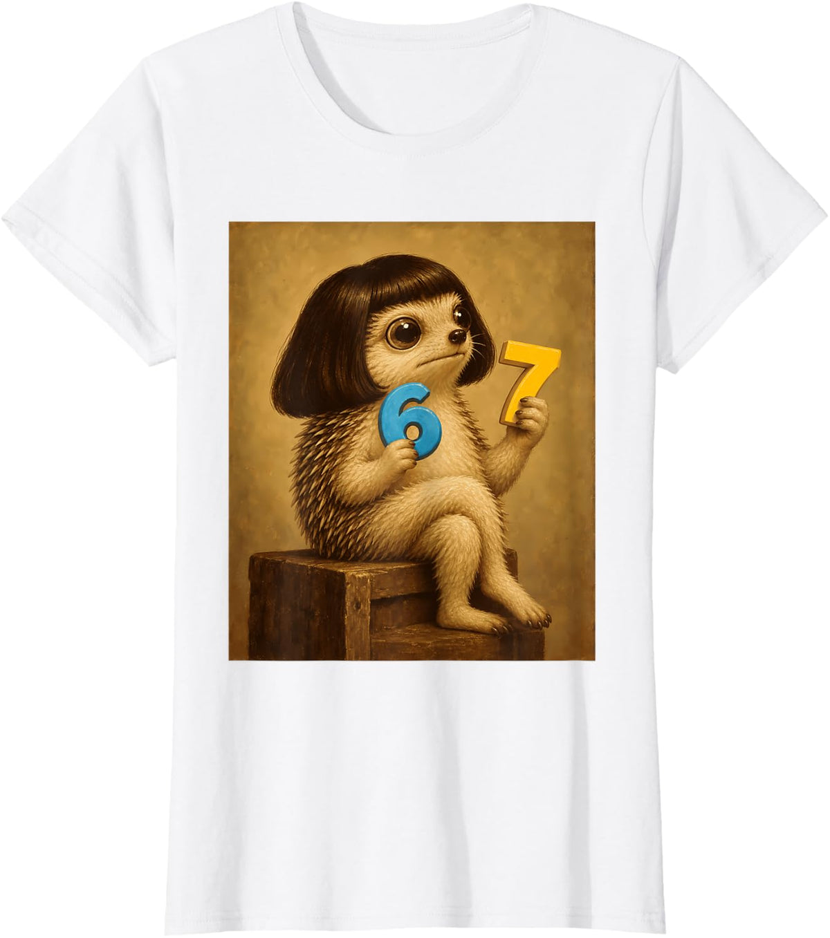 Hedgehog with Bob Haircut Funny Gen Z Kids Meme Brainrot T-Shirt - White