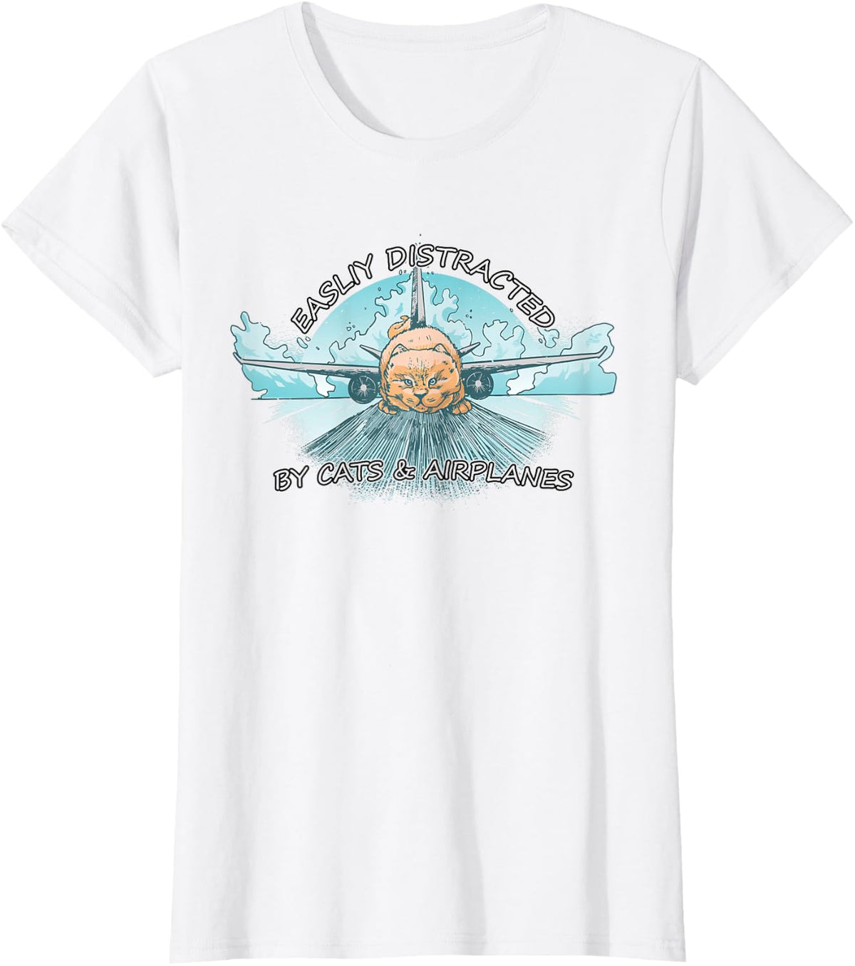 Easily Distracted By Cats And Airplanes T-Shirt - White