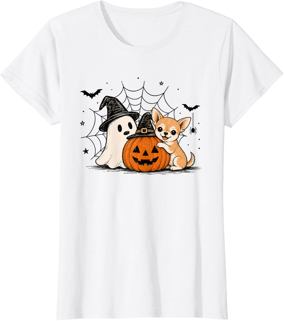 Chihuahua Halloween Ghost Pumpkin Cute Spooky Costume T-Shirt - White