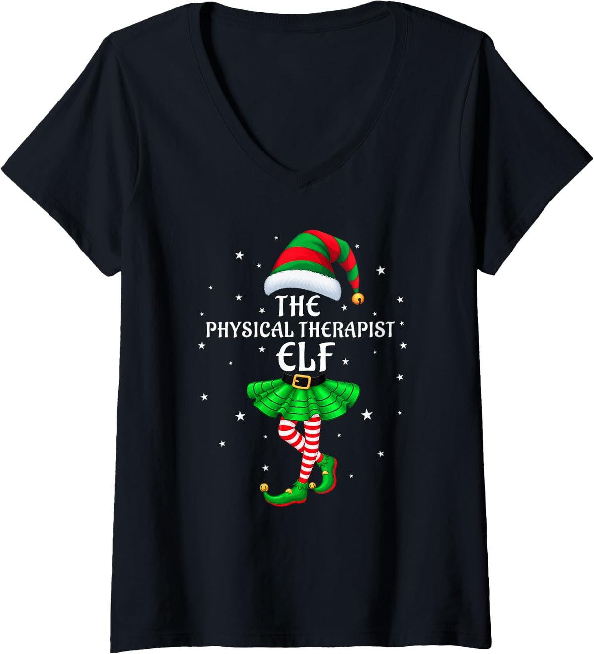 Women's Physical Therapist Elf Christmas Family Matching Xmas Group V-Neck T-Shirt - Black