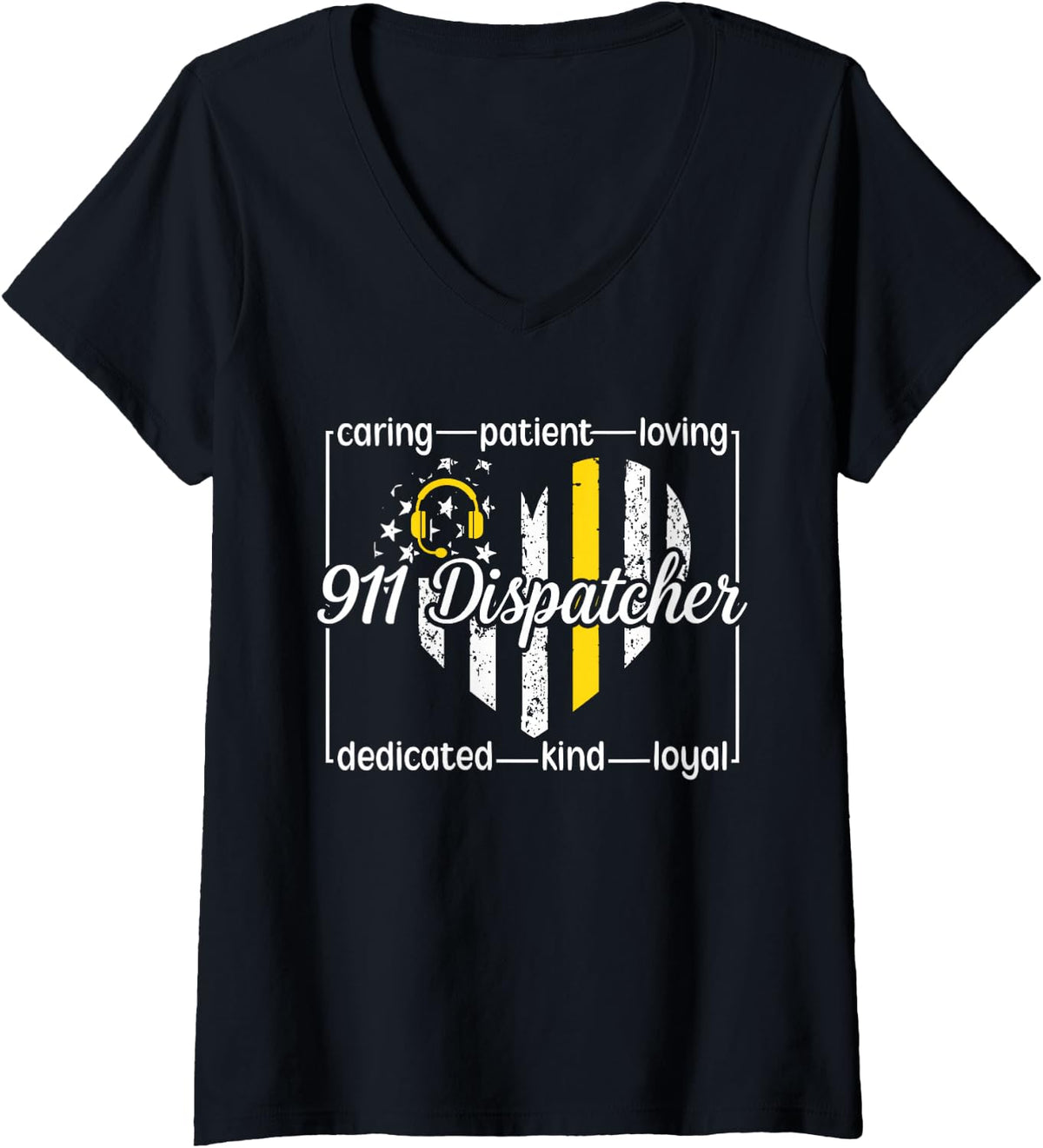 Women's 911 Dispatcher Appreciation Heart 911 Operator V-Neck T-Shirt - Black