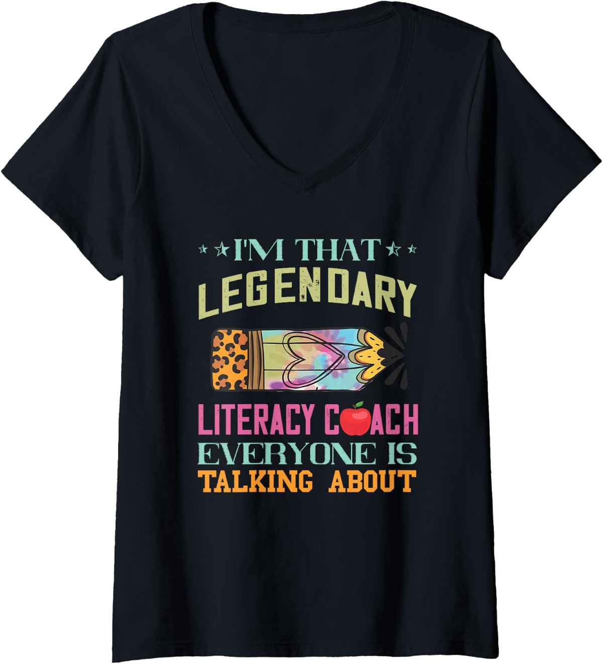 Women's Legendary Literacy Coach Literacy Day Teacher Education V-Neck T-Shirt - Black
