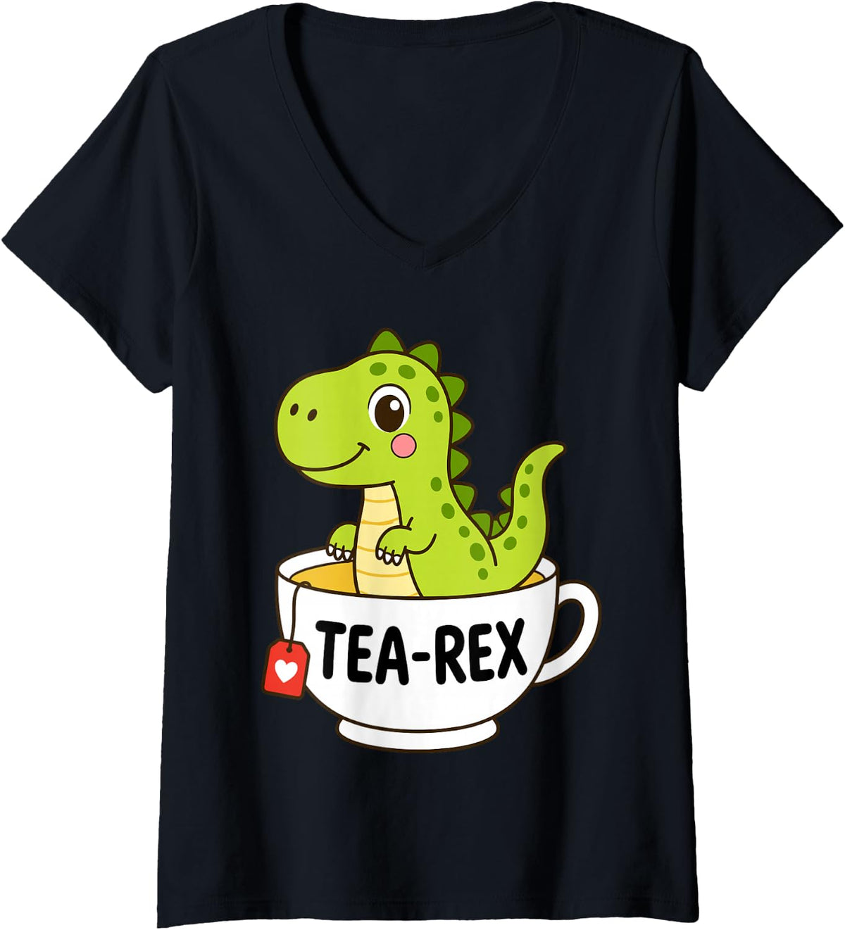 Women's Tea Rex Design for Kids Boys Dinosaur Tea Drinker Tea Rex V-Neck T-Shirt - Black