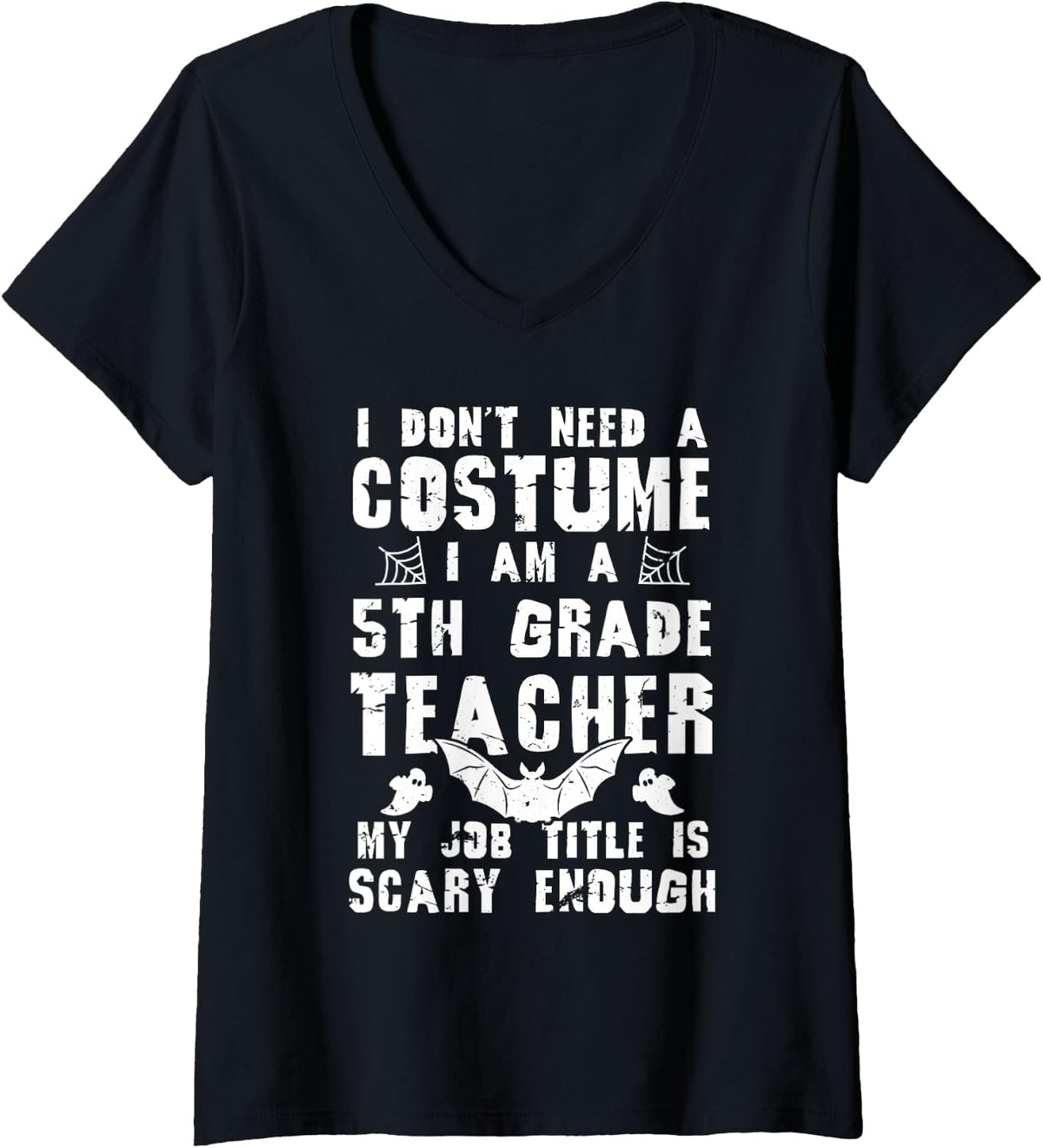 Women's 5th Grade Teacher Halloween Costume Scary Funny Boo V-Neck T-Shirt - Black