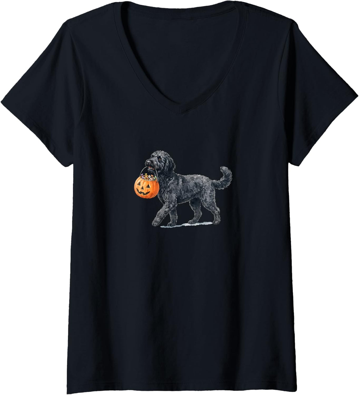 Women's Goldendoodle Black Halloween V-Neck T-Shirt - Black