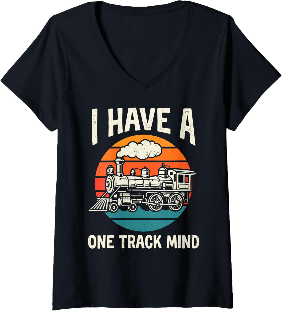 Women's I Have One Track Mind Trains Lover Railway Railroad Fan Tee V-Neck T-Shirt - Black