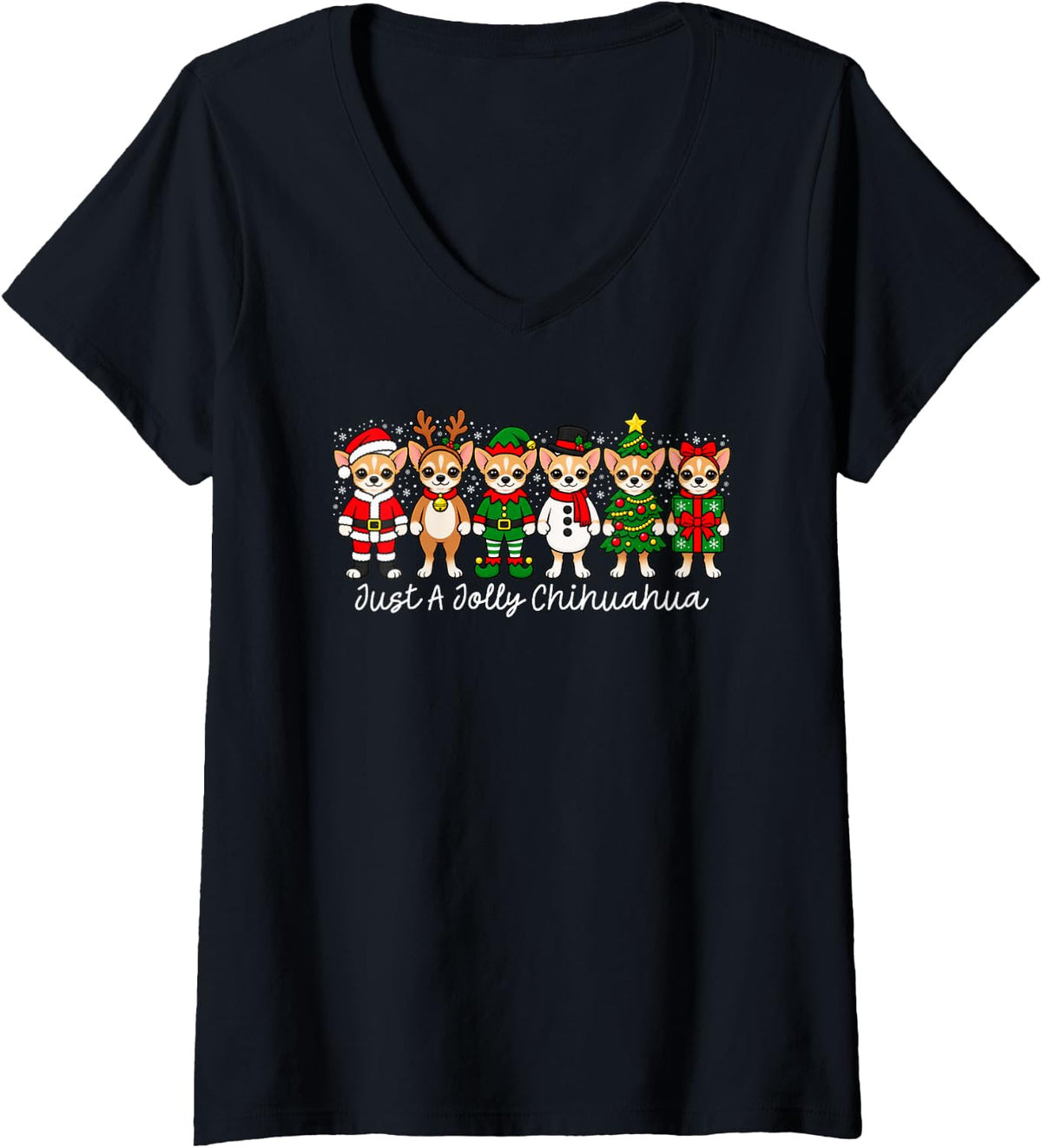 Women's Chihuahua Christmas Shirt Just A Jolly Chihuahua Dog Xmas V-Neck T-Shirt - Black