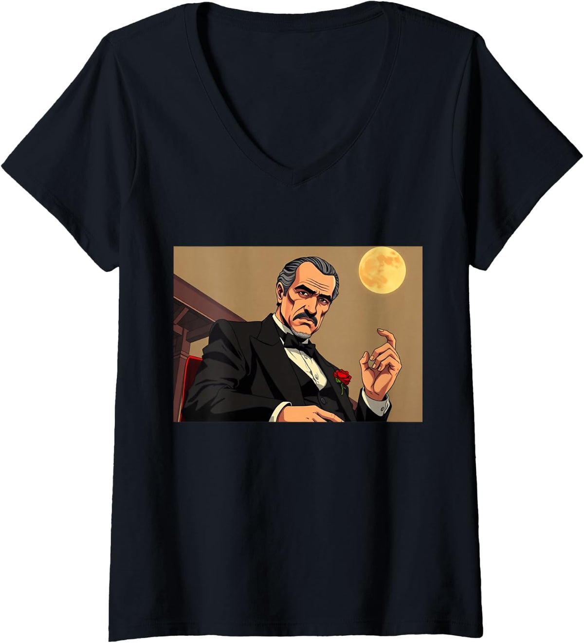 Women's Anime Godfather V-Neck T-Shirt - Black