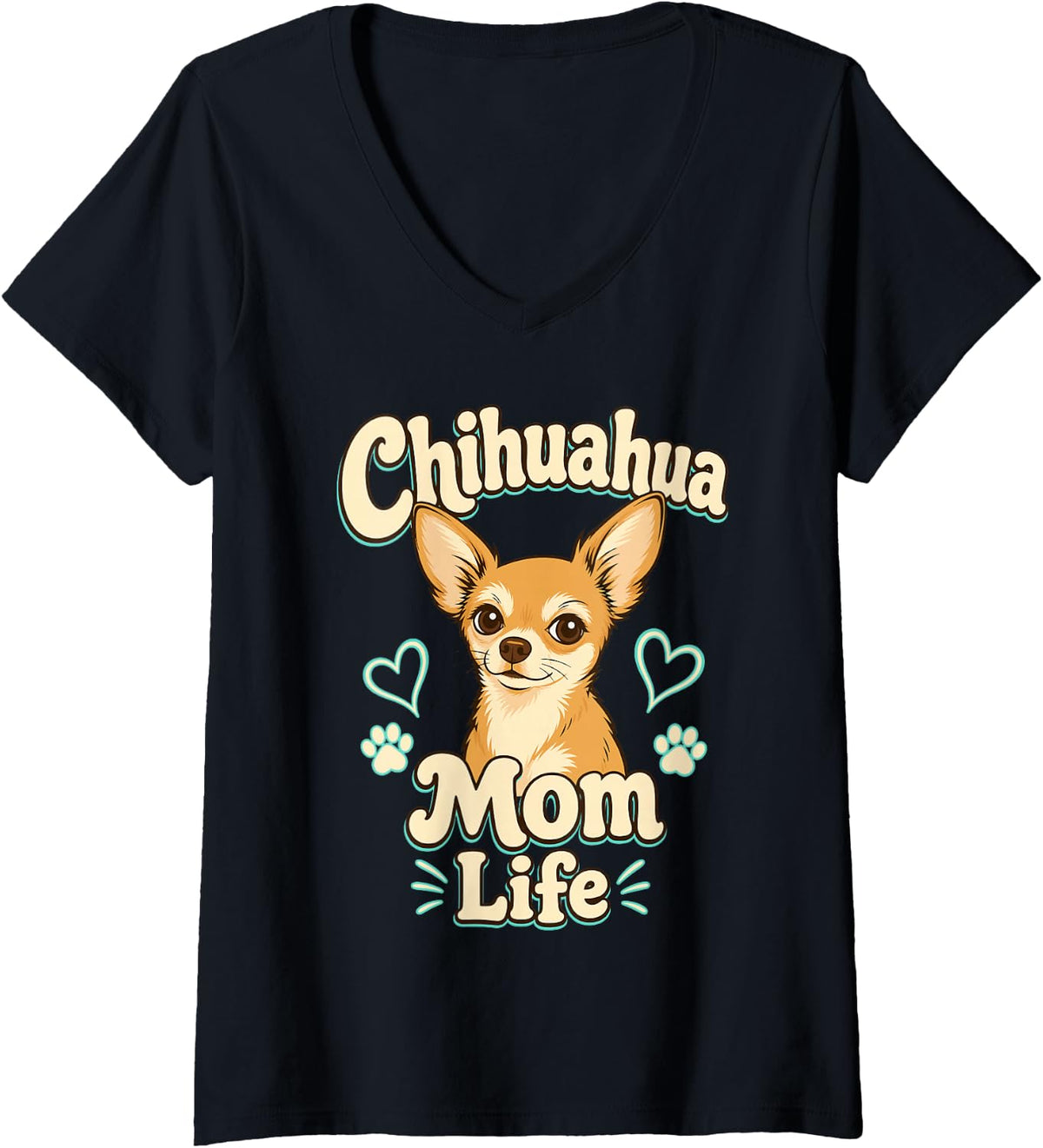 Women's Chihuahua Mom Life Cute Dog Owner V-Neck T-Shirt - Black