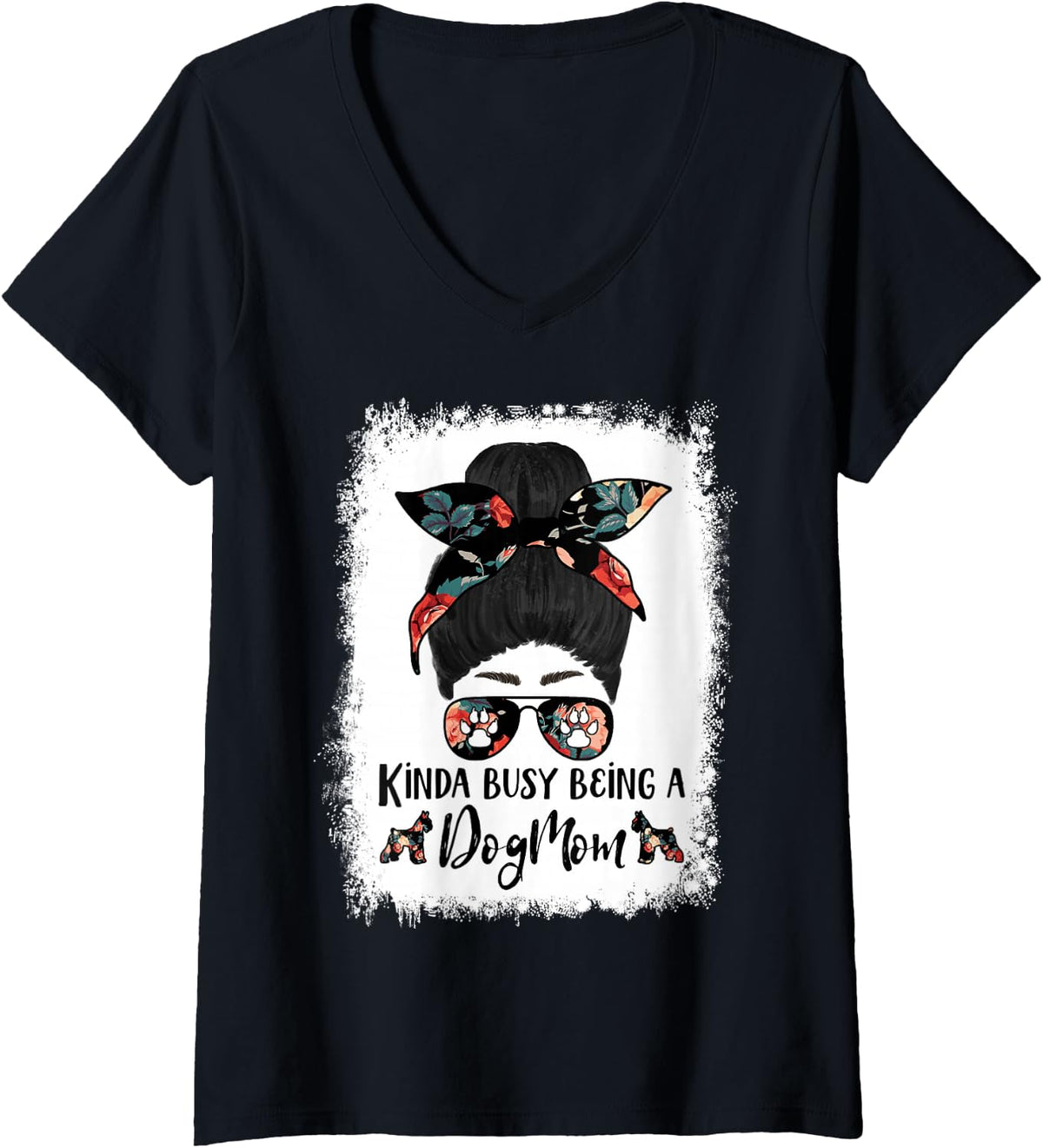 Women's Giant Schnauzer Kinda Busy Being A Dog Mom Funny Messy Bun V-Neck T-Shirt - Black