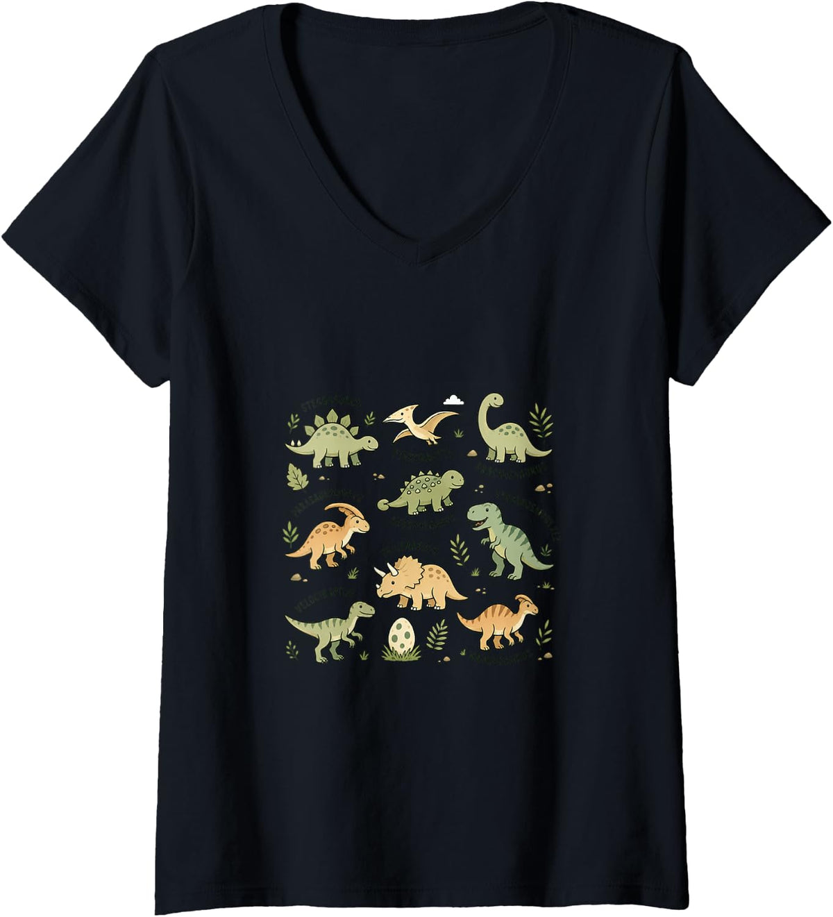 Women's Cute Dinosaur Names Educational Dino Lover V-Neck T-Shirt - Black