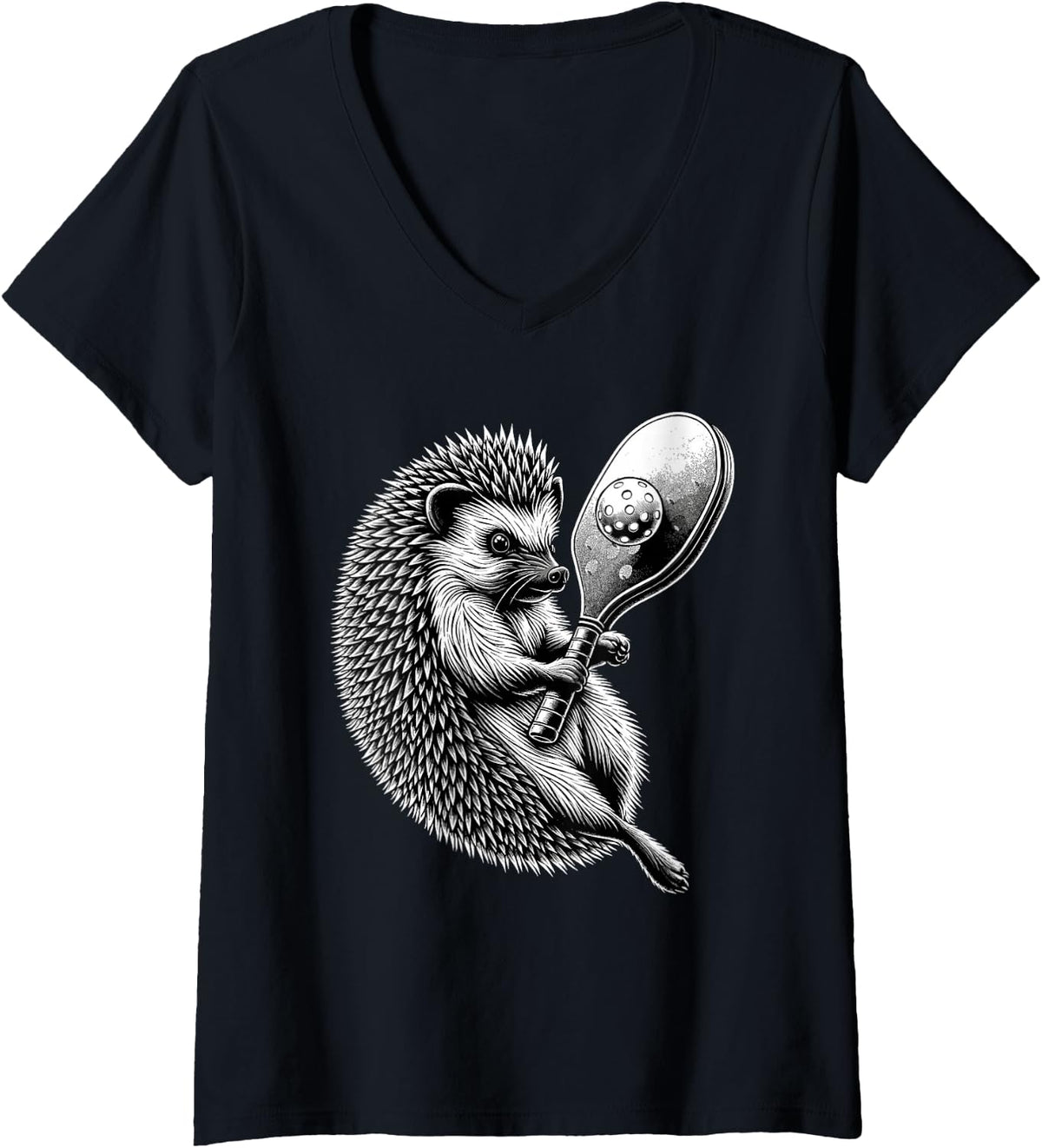 Women's Hedgehog Playing Pickleball for Pickle Ball Player V-Neck T-Shirt - Black