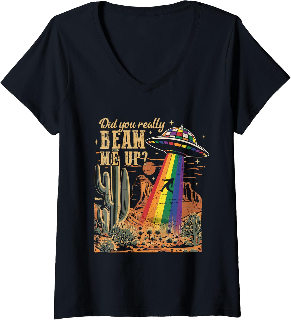 Women's Down Bad LGBTQ Subtle WLW Pride Month Rainbow V-Neck T-Shirt - Black