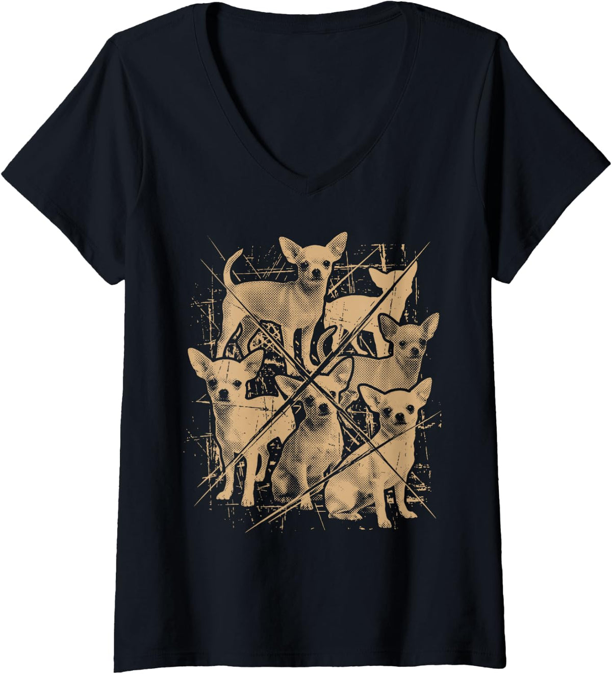 Women's Chihuahua Dogs y2k 2000s 90s Grunge Alt V-Neck T-Shirt - Black