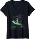 Women's Bernese Mountain Dog Halloween Dog Lover Spooky Witch Berner V-Neck T-Shirt - Black