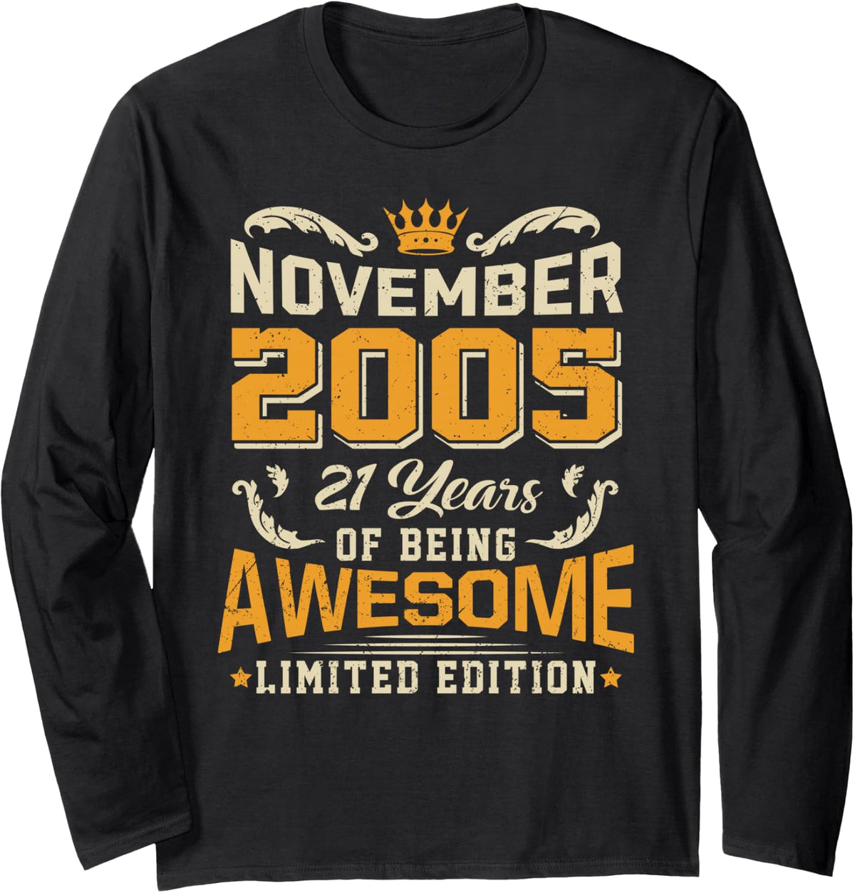 November 2005 Vintage 21 Years Awesome 21st Birthday Long Sleeve T-Shirt - Adult Unisex Black