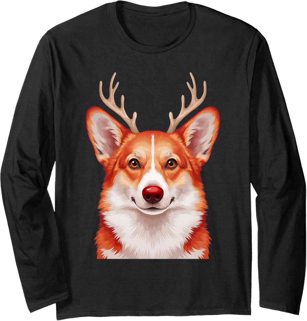 Pembroke Welsh Corgi Reindeer Antlers Red Nose Dog Parent Long Sleeve T-Shirt - Adult Unisex Black