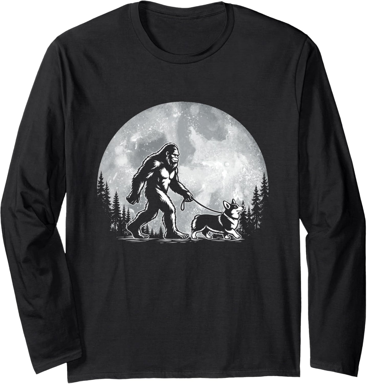 Bigfoot Walking Corgi - Welsh Corgi Dog Lover Corgi Dad Long Sleeve T-Shirt - Adult Unisex Black
