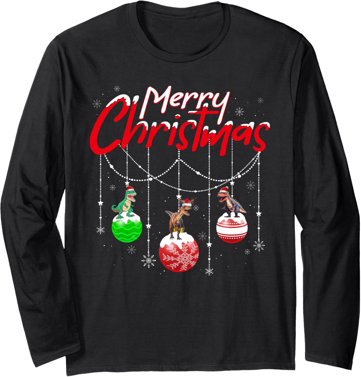 Dinosaur Lover Xmas Ornament Santa Dinosaur Christmas Long Sleeve T-Shirt - Adult Unisex Black