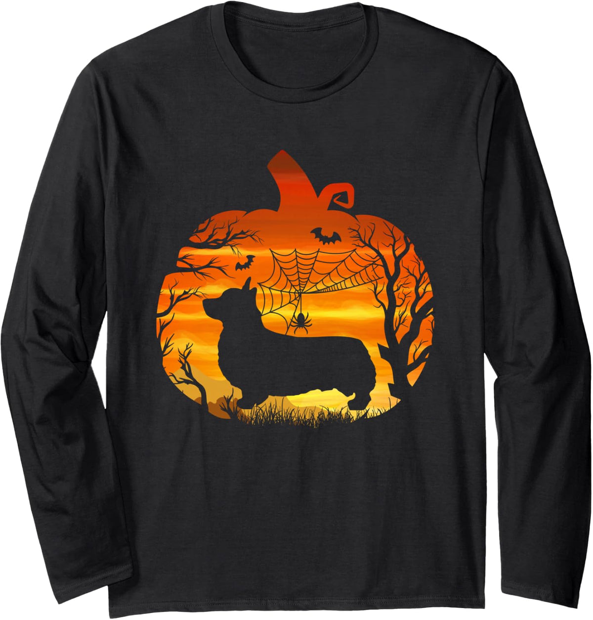 Pembroke Welsh Corgi Halloween Costume Pumpkin Corgi Long Sleeve T-Shirt - Adult Unisex Black