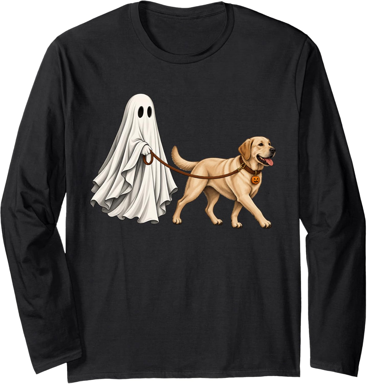 Ghost Walking Lab Halloween Funny Dog Lover Long Sleeve T-Shirt - Adult Unisex Black