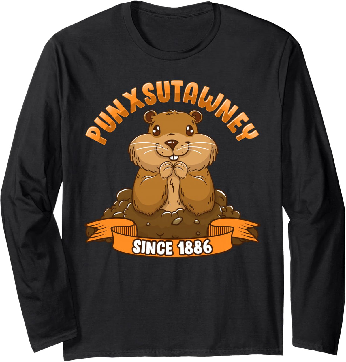 Funny Groundhog Day Phil Cute Ground Hog Punxsutawney Long Sleeve T-Shirt - Adult Unisex Black