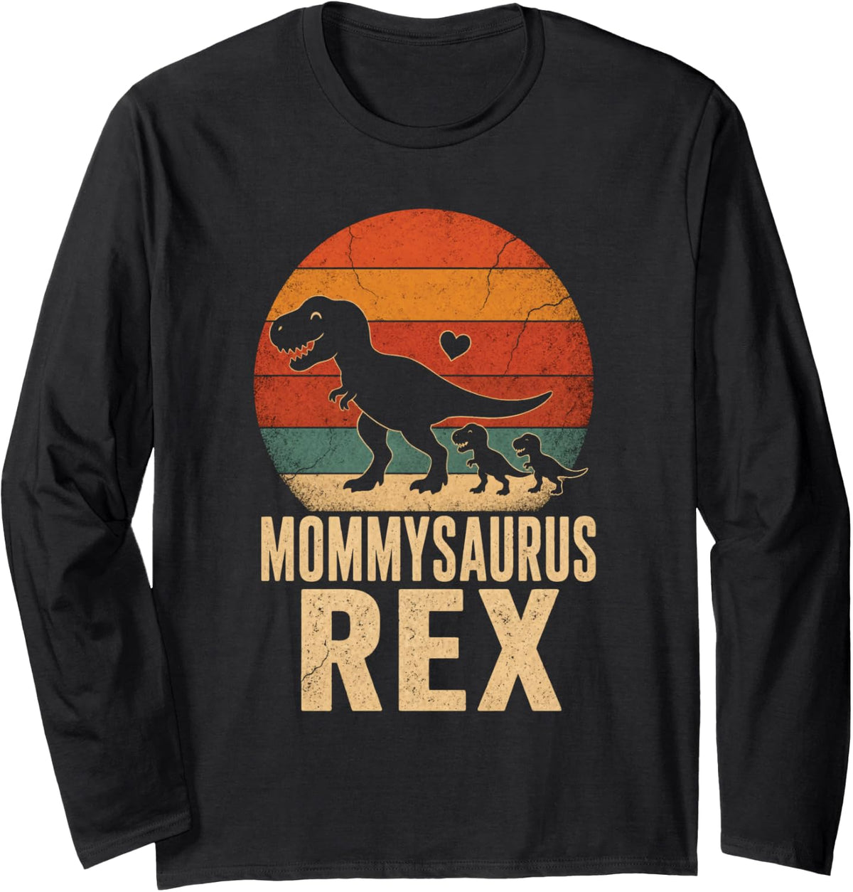 Dinosaur Mom Mommysaurus T Rex Vintage Sunset Silhouette Long Sleeve T-Shirt - Adult Unisex Black