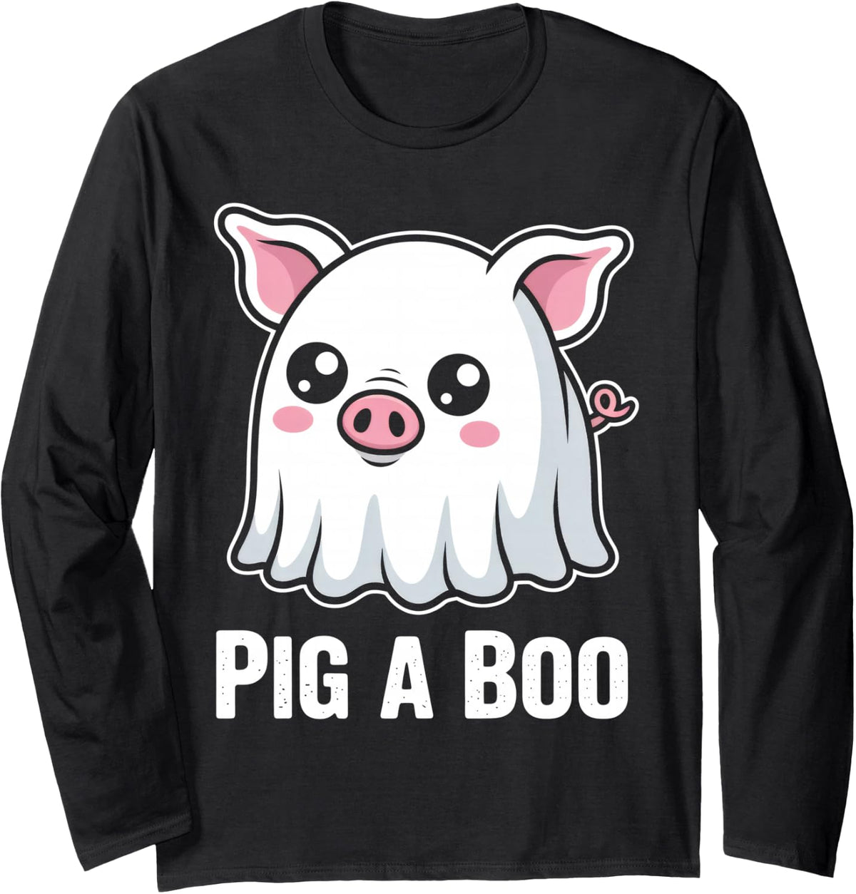 Funny Ghost Pig A Boo Farmer Animal Lover Halloween Costum Long Sleeve T-Shirt - Adult Unisex Black