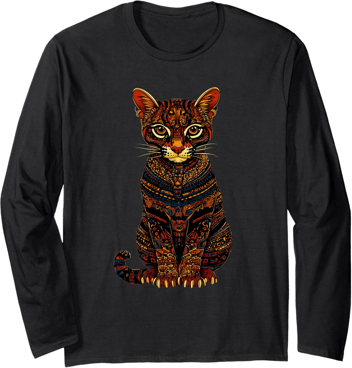 Aztec Cheetah Native Mexican Pride Mayan Mexican Mythology Long Sleeve T-Shirt - Adult Unisex Black