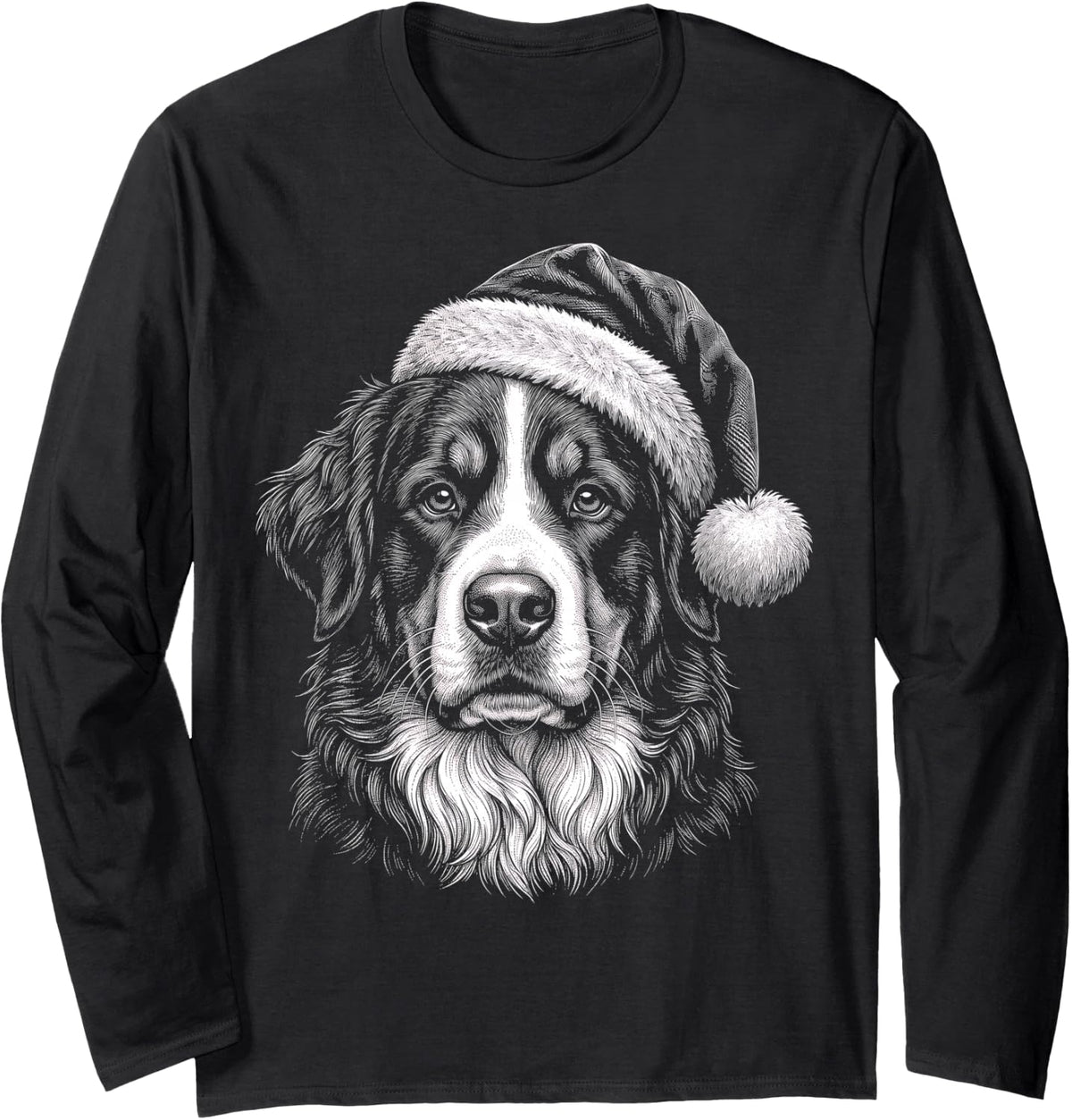 Bernese Mountain Dog Christmas Santa Hat Long Sleeve T-Shirt - Adult Unisex Black