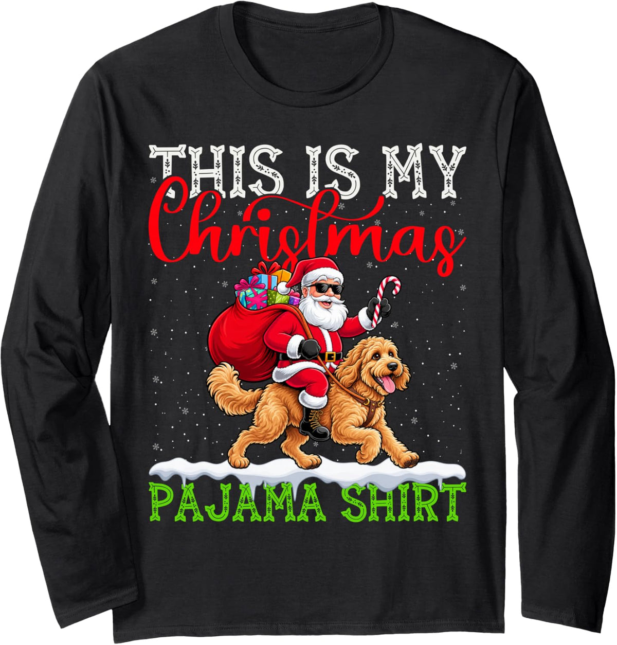 This is My Goldendoodle Ugly Christmas Pajama Sweater Dog Long Sleeve T-Shirt - Adult Unisex Black