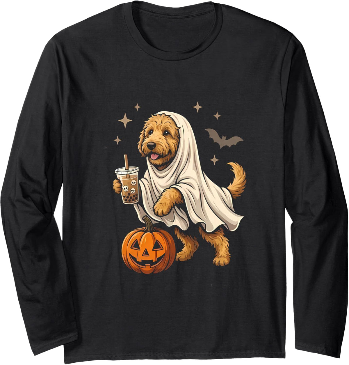 Ghost Dog Boba Pumpkin Halloween Costume Long Sleeve T-Shirt - Adult Unisex Black