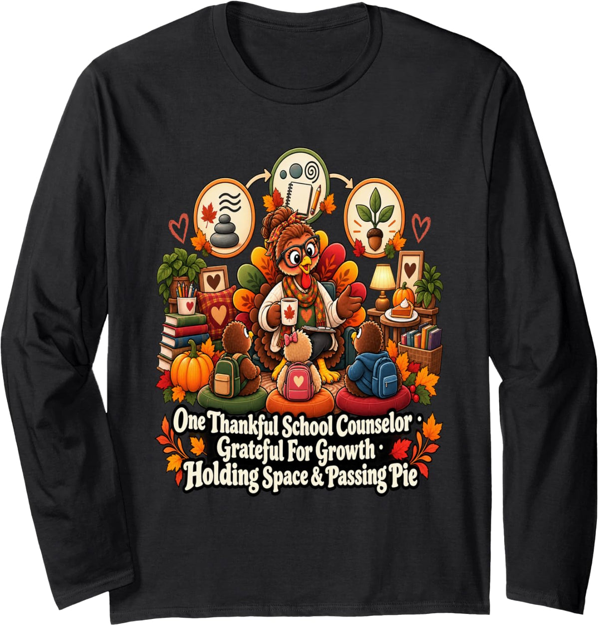 One Thankful School Counselor Thanksgiving Long Sleeve T-Shirt - Adult Unisex Black