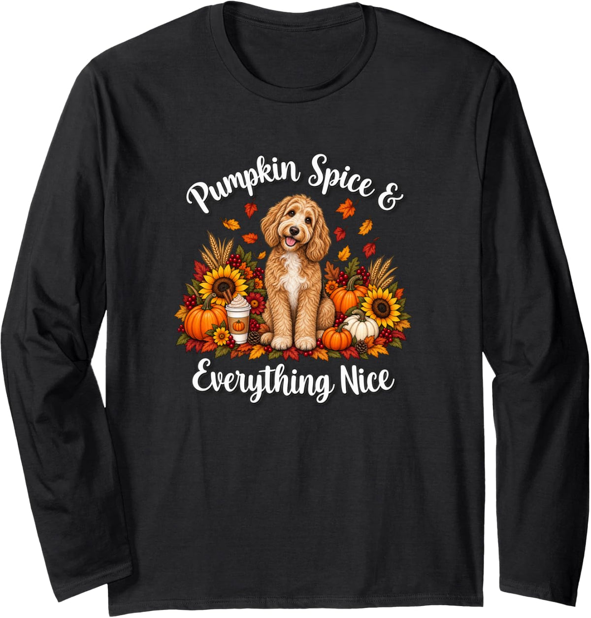 Womens Moms Fall Pumpkin Spice Goldendoodle Doodle Dog Lover Long Sleeve T-Shirt - Adult Unisex Black
