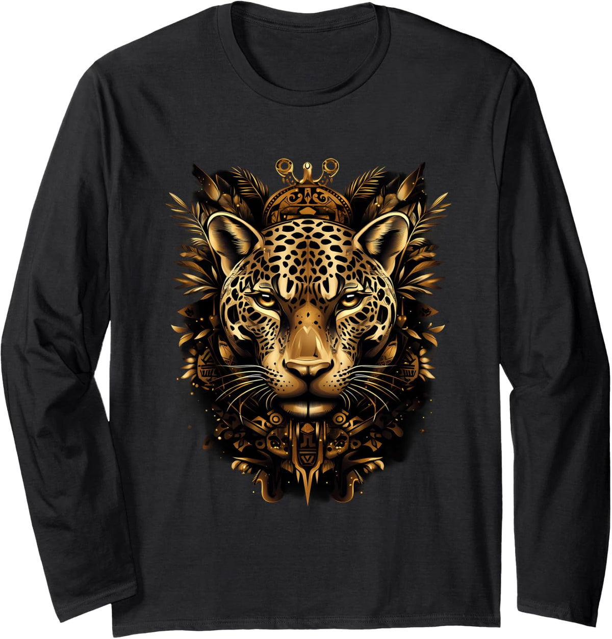 Aztec Mexican Mythology Mayan Jaguar Native Mexican Pride Long Sleeve T-Shirt - Adult Unisex Black