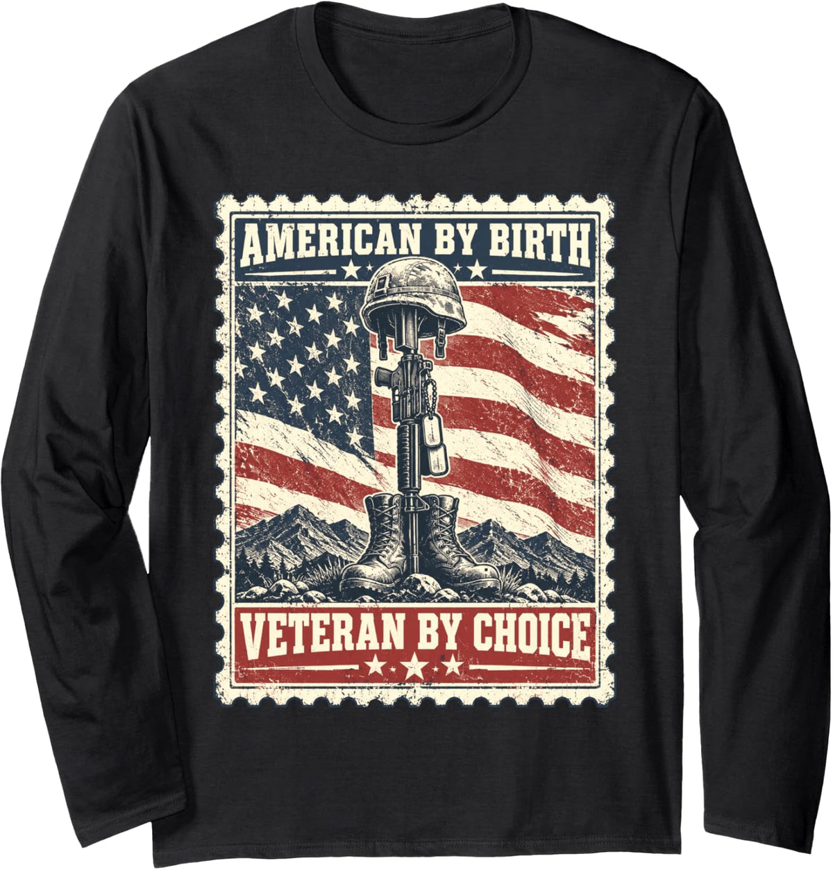 American By Birth Veteran By Choice Veterans Day Long Sleeve T-Shirt - Adult Unisex Black
