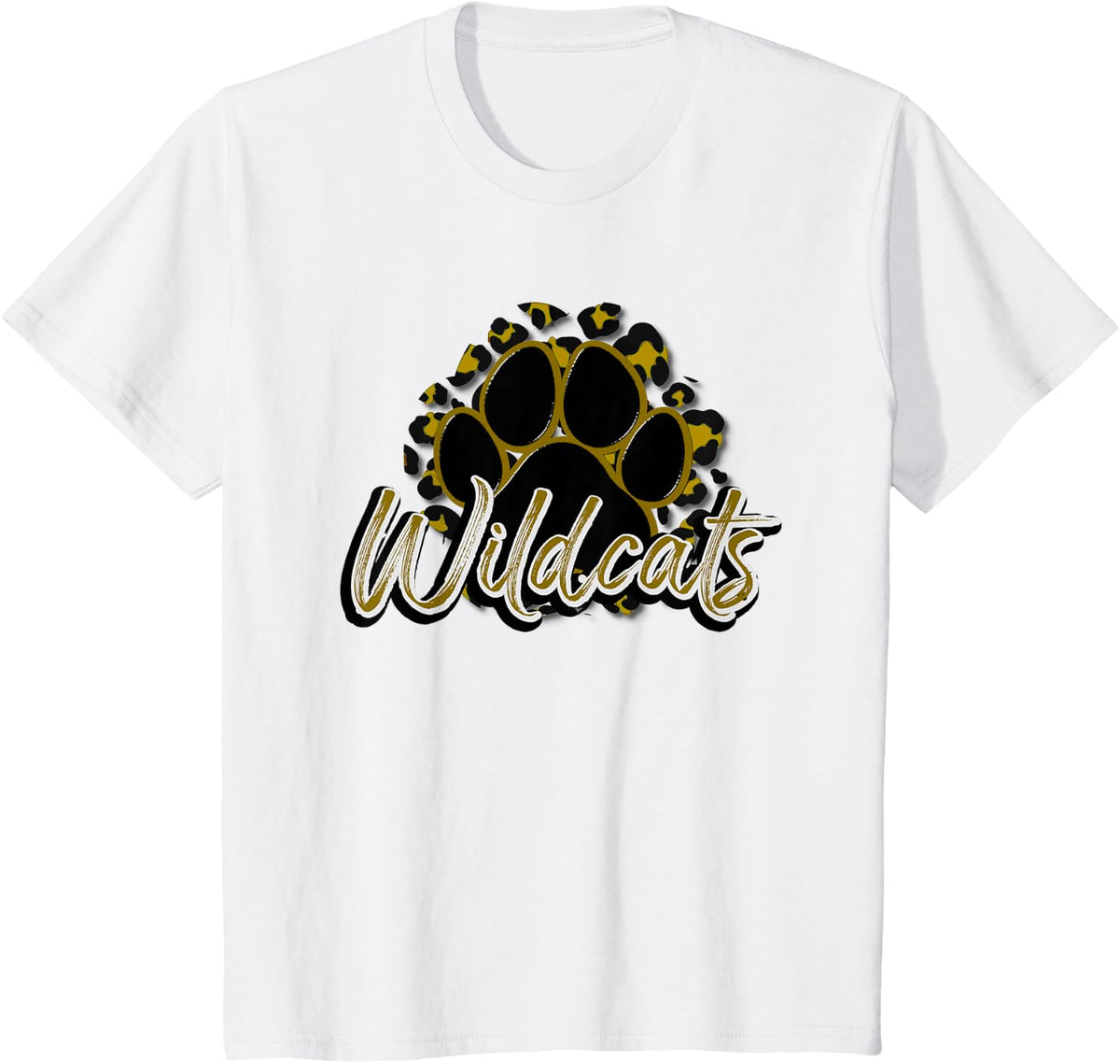 Wildcats Gold Black Cheetah School Sports Fan Team Spirit T-Shirt - White