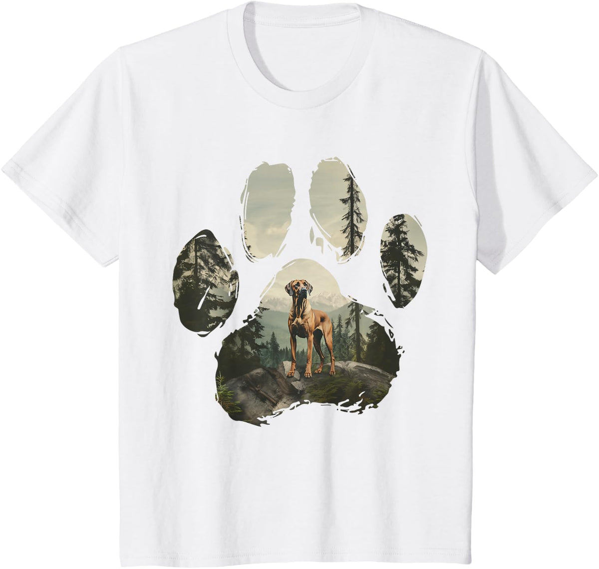 Rhodesian Ridgeback Mountain Paw Design Dog Mom Dad T-Shirt - White