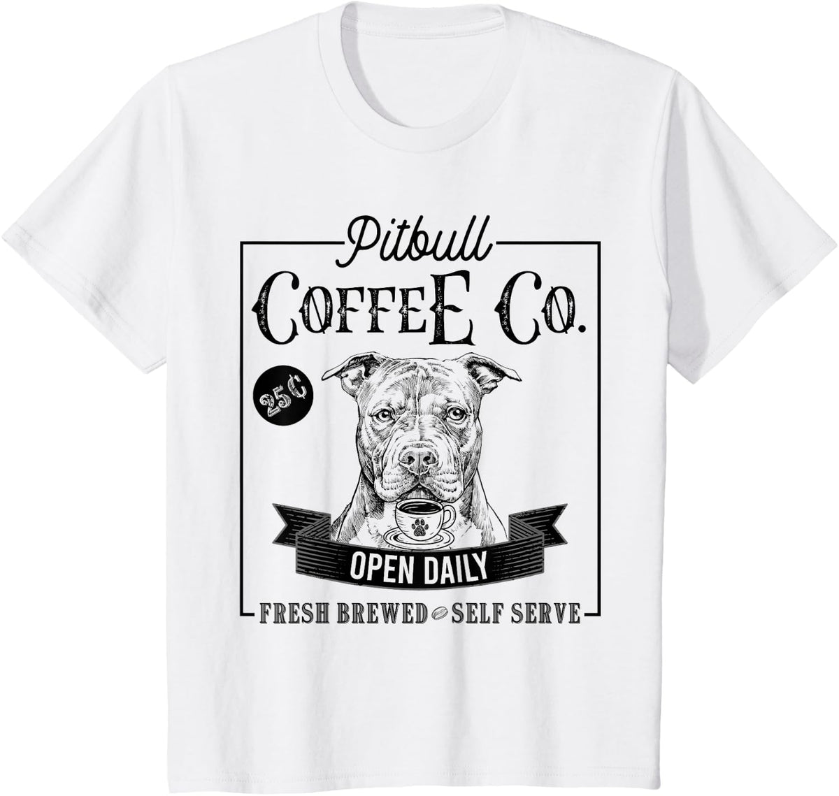 Retro Pit Bull Coffee Funny Dog Pittie Mom Tee T-Shirt for Dog Lovers - White