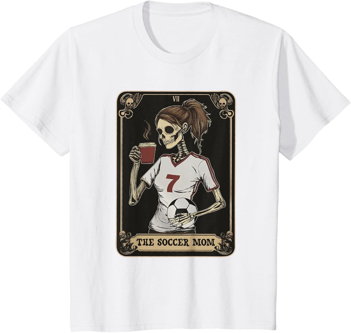 Soccer Mom Skeleton Tarot Card Vintage Halloween T-Shirt - White