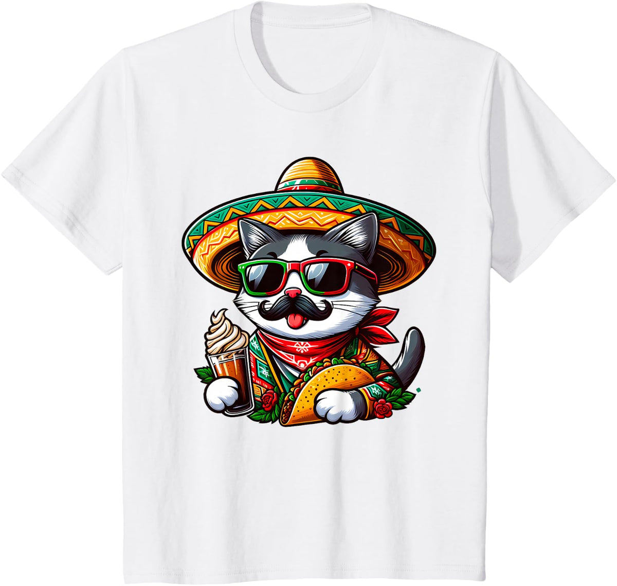 Cinco De Meow Funny Cat Taco Mexican Fiesta T-Shirt - White