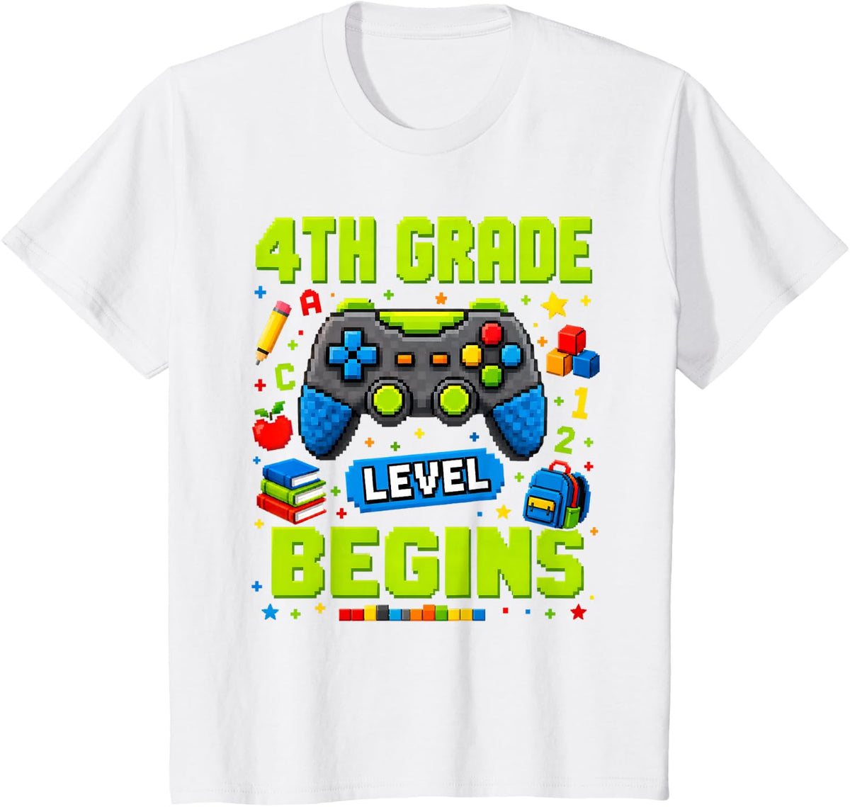 Video Game 4th Grade Level Begins Gamer Back to School T-Shirt - White