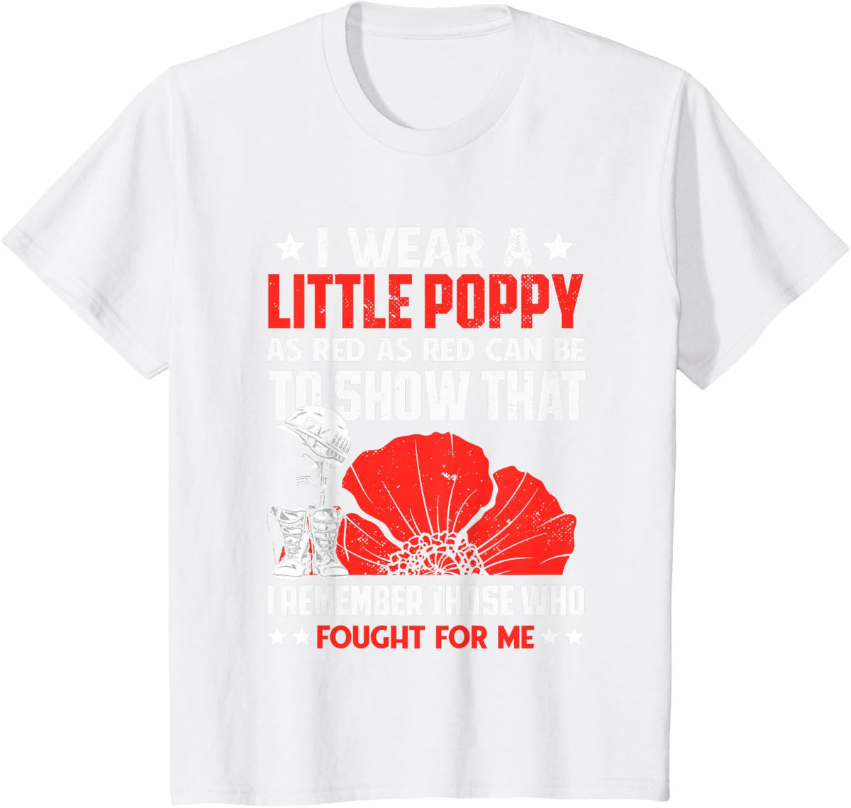 Veterans Day USA Memorial Lest We Forget Red Poppy Flower T-Shirt - White