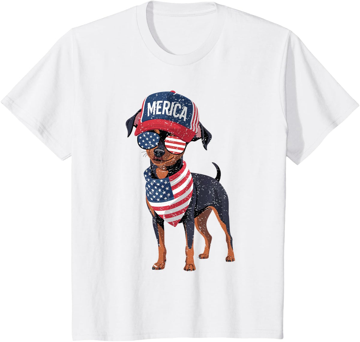 Min Pin 4th of July US American Flag Dog Patriotic T-Shirt - White