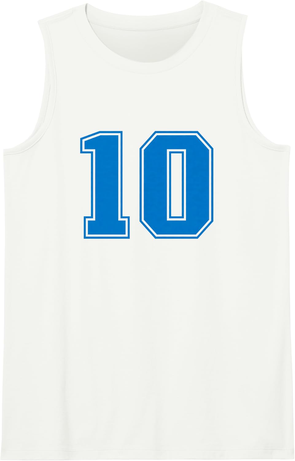 Blue Sports Team Uni Number #10 Sleeveless Tank Top - White