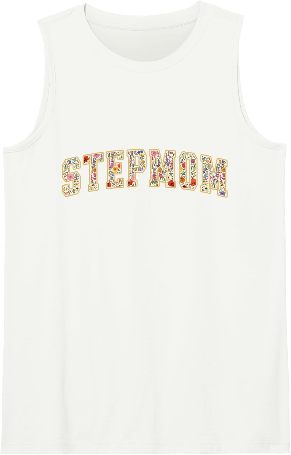 Stepmom Wildflower Varsity Letters Bonus Mom Step Mom Sleeveless Tank Top - White