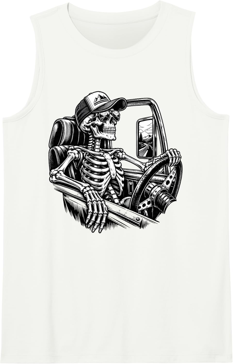 Skeleton Truck Driver Funny Big Trucking Truck Enthusiasts Sleeveless Tank Top - White