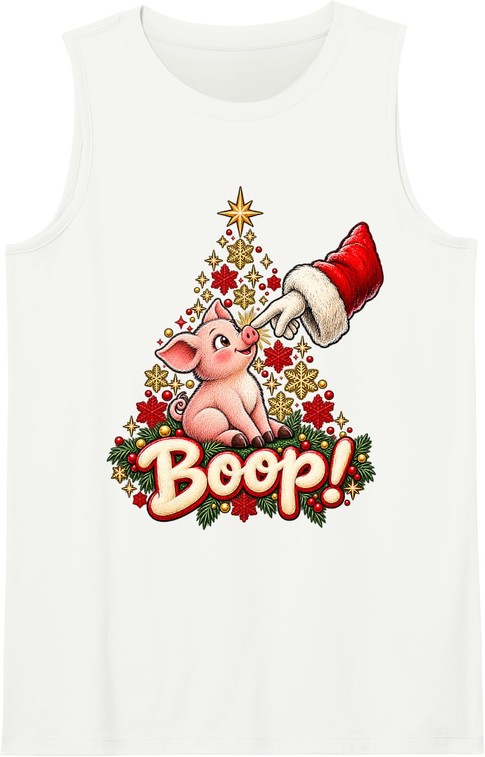 Boop! Happy Pig Christmas Nose Boop Sleeveless Tank Top - White